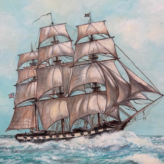 American Vintage Original Maritime Oil Painting - Uss Constitution “Old Ironsides” 1988 For Sale - Image 3 of 10
