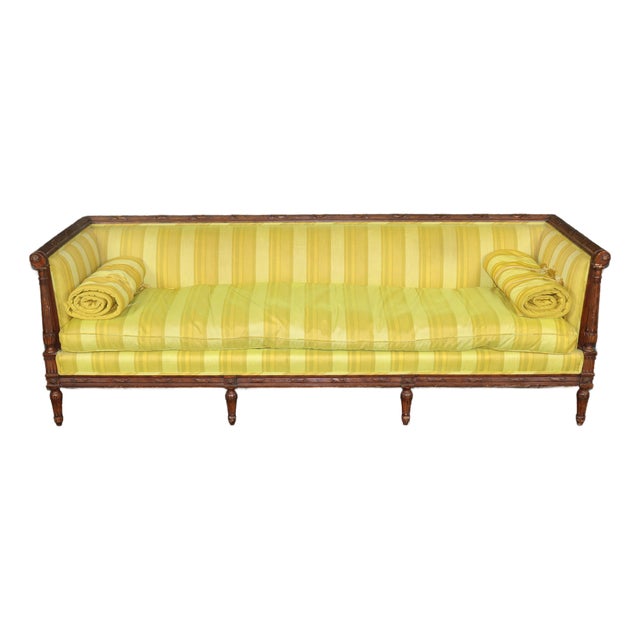 French Louis XVI Style Carved Walnut Even-Arm Sofa Settee C.1940s Era For Sale