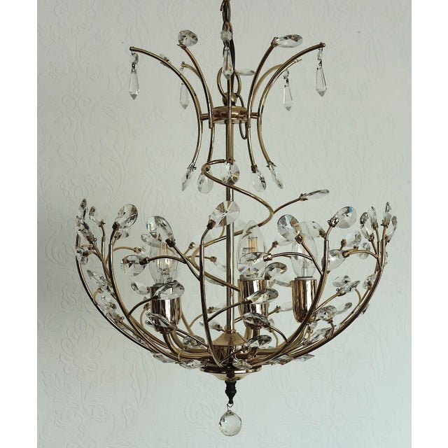 Brass and Lead Crystal 5-Light Chandelier, 1970s For Sale - Image 9 of 12