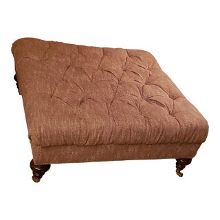 Vintage Square Tufted Ottoman on Casters For Sale