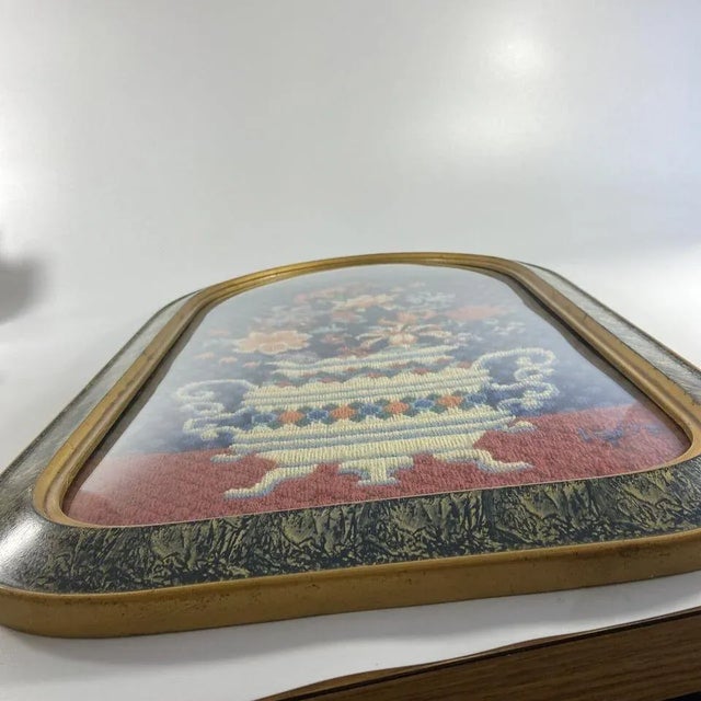 Vintage 1978 Handmade Crewel Embroidery Floral Bubble Glass Framed Wall 13 x 21 Frame measures 13 1/2" x 21 1/2" Beautiful...