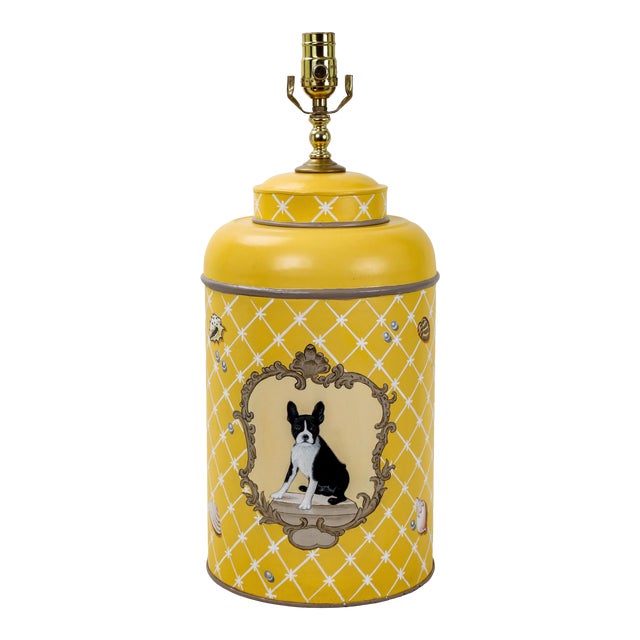 Vintage Tole Tea Caddy Lamp in Mod Yellow For Sale