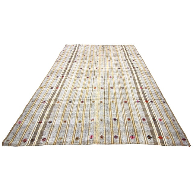 Striped vintage modern Kilim rug from Adana region of Turkey. Approximately 50-60 years old. In very good condition