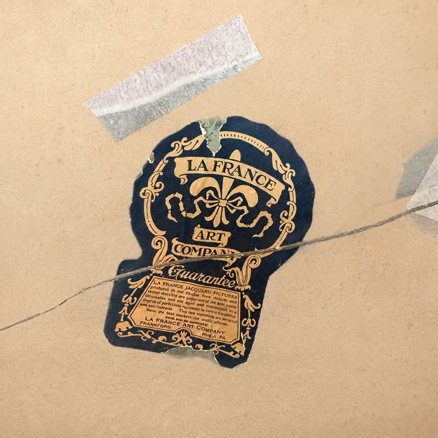 Wood Antique 1920s La France Jacquard Tapestry Ship Mirror With Carved Crest For Sale - Image 7 of 7