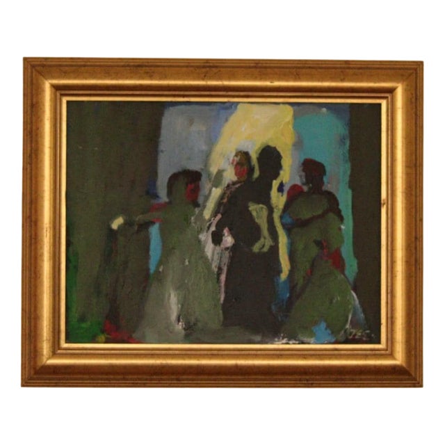 H. Zee, Conversation, 1950s, Oil on Canvas, Framed For Sale