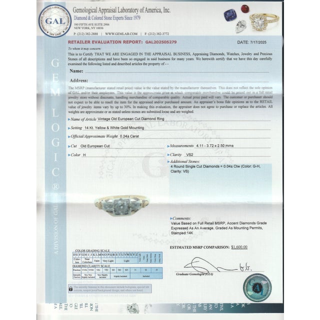 Edwardian 14k Yellow & White Gold Five Stone Old European Cut Diamond Ring For Sale - Image 11 of 11