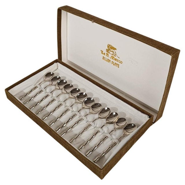 Vintage Hollywood Regency Silver Plate and Faux Bamboo Teaspoons, 1970s, Set of 12 For Sale - Image 16 of 16
