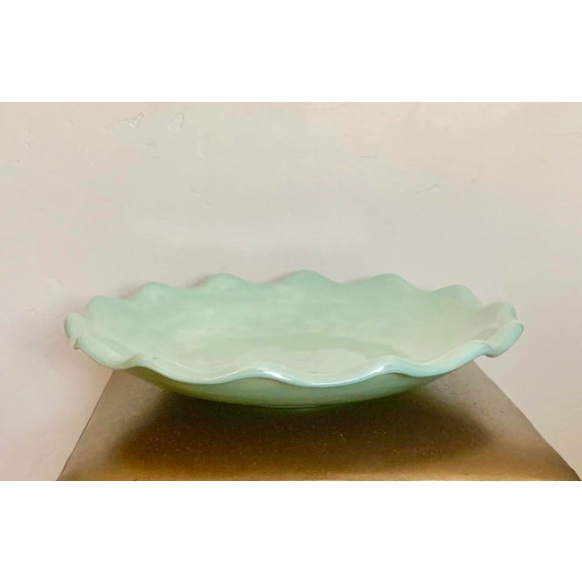 Early 21st Century Turquoise Studio Scalloped Centerpiece Bowl, Artist Signed For Sale - Image 5 of 5