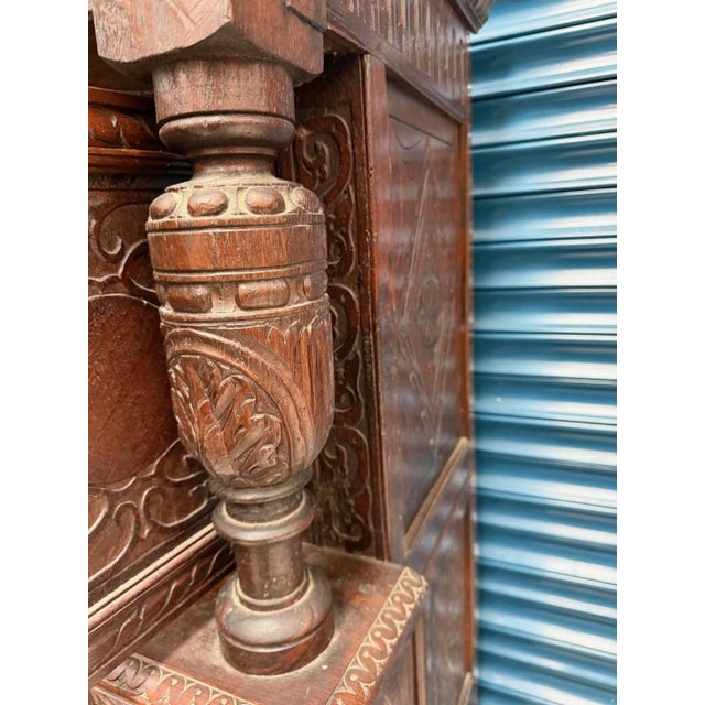 Wood Antique Carved Oak Court Cupboard For Sale - Image 7 of 13