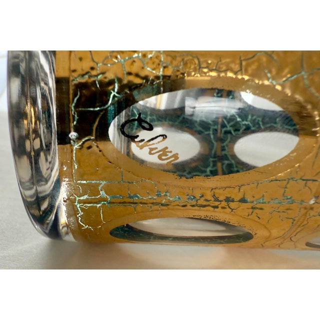 A striking set of six mid-century modern Culver “Pisa” highball glasses, each standing 5 inches tall with a 2.75-inch...