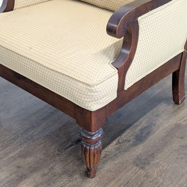 Classic Wooden Lounge Chair With Beige Cushions For Sale In San Francisco - Image 6 of 7