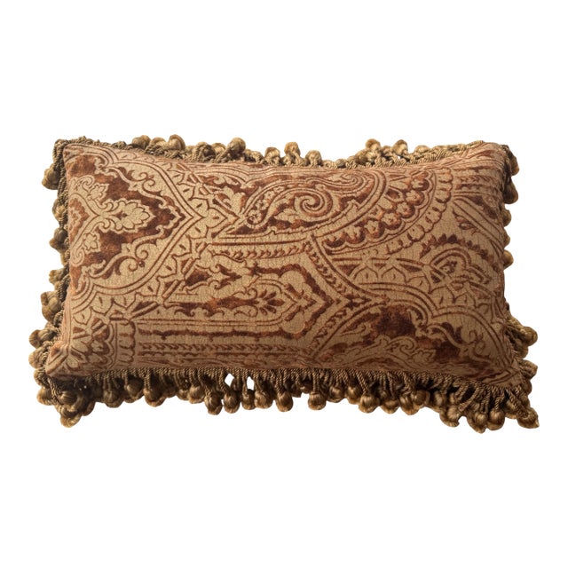 Fortuny Style Janet Yonaty Chenille Damask Down Lumbar Pillow For Sale