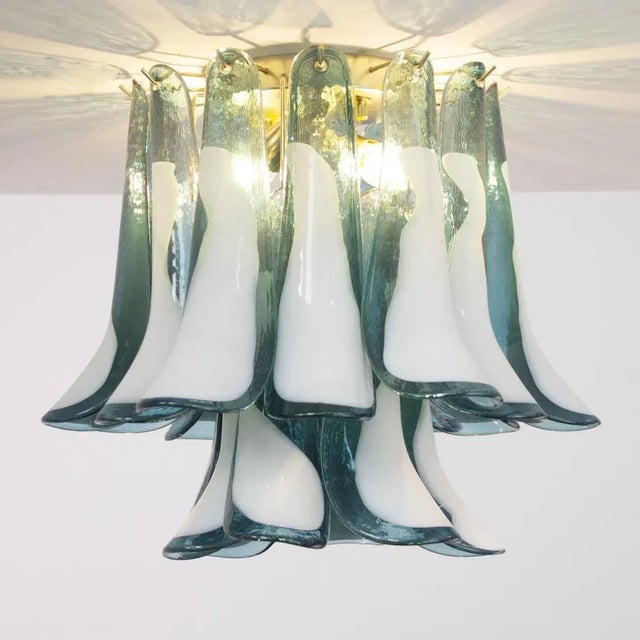 Ceiling with murano vetri selle ottanio and white selle, ceiling chandelier diameter 40 cm vintage style design made in...