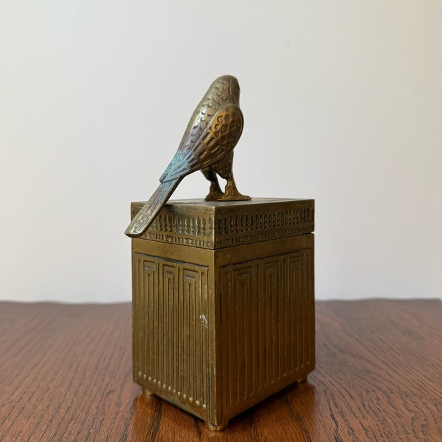 Traditional Mid 20th Century Egyptian Brass Box With Falcon For Sale - Image 3 of 11