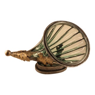 Vintage 1990's Glass and Wrought Iron Cornucopia/Horn of Plenty Centerpiece For Sale