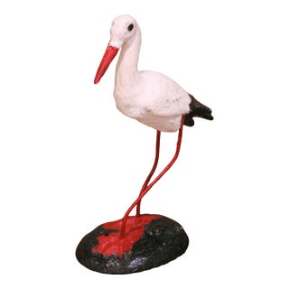 Mid-Century French Hand-Painted Concrete and Iron Stork Garden Sculpture For Sale