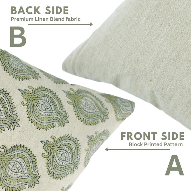 Fabdivine Uday Pattern Hand Printed Linen Blend Pillow Cover- 22x22 For Sale - Image 4 of 5