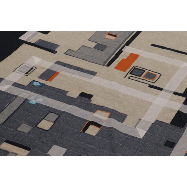 Rug & Kilim Rug & Kilim’s Contemporary Square Tapestry With Geometric Layout in Neutral Tones For Sale - Image 4 of 10
