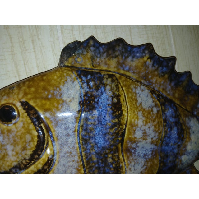 Vintage 70s Vallauris French Majolica Ceramic Fish Wall Art For Sale - Image 4 of 7