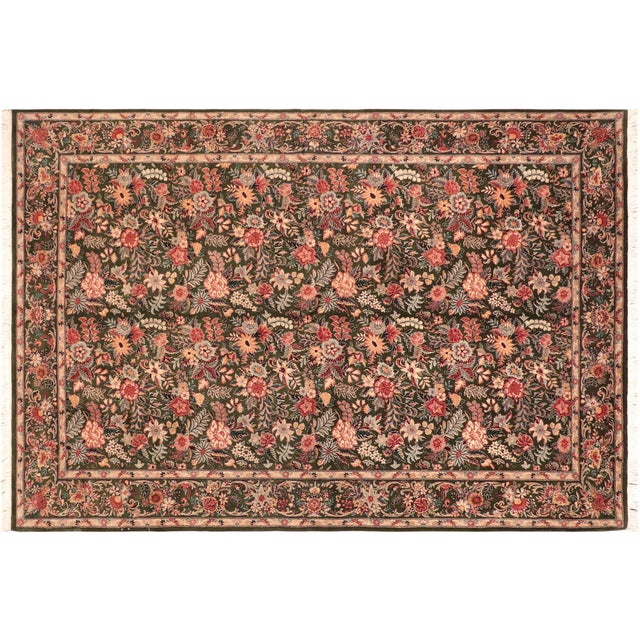 Green Elegant Floral 1990's Pak-Persian Green/Gold Wool Rug - 6'0'' X 9'3'' For Sale - Image 8 of 9