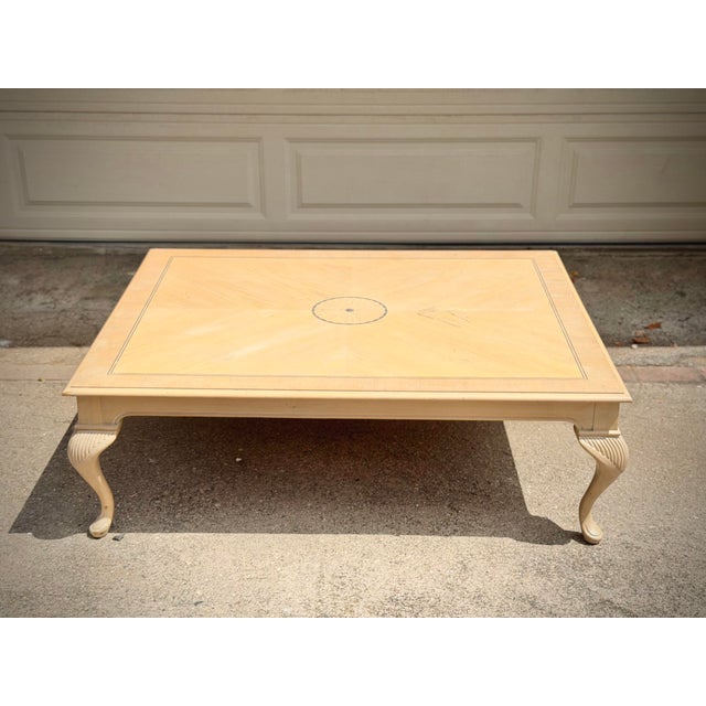 Oversized Vintage Pickled Cherry Inlaid Coffee Table With Cabriole Legs For Sale - Image 11 of 11