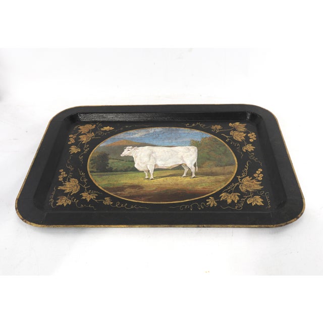 20th Century Hand-Painted English Countryside Art Decorative Metal Tray For Sale - Image 11 of 12