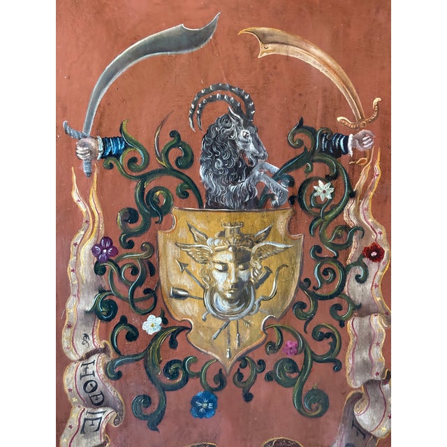 Hand Painted Oil on Wood Memento Mori Coat of Arms Heraldry Wall Plaque For Sale - Image 12 of 12