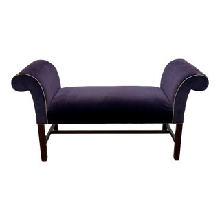 Vintage Chippendale Style Purple Velvet Rolled Arm Accent Bench For Sale