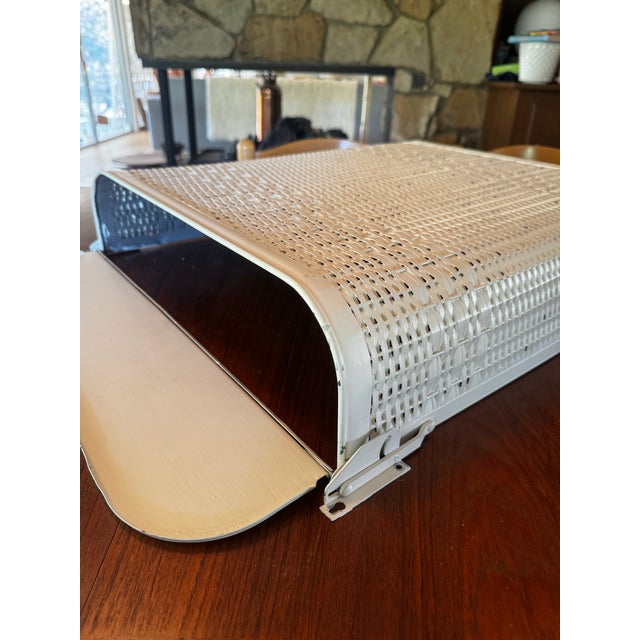 Wood Mid 20th Century Wall-Mounted Woven Laundry Basket With Metal Lid For Sale - Image 7 of 10