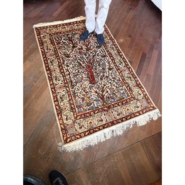 Hereke rug hand-knotted in silk and with 24 kt gold threads, never used, 1980s Depicted "The Tree of Life". Excellent...