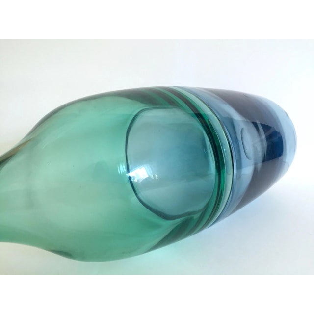 Vintage Mid Century Modern Venini Incalmo Two Tone Large Hand Blown Murano Art Glass Bottle For Sale - Image 10 of 13