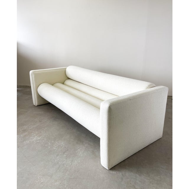 Textile Vintage 80s Postmodern Off White Boucle Bolster Sofa For Sale - Image 7 of 10