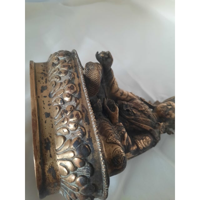 Vintage Sino-Tibetan Cast Bronze Guardian King or Deity Sculpture on Lotus Base For Sale - Image 9 of 10