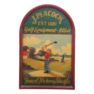 J. Peacock Golf Equipment Fine Hickory Shafts Advertising Sign Plaque 36" For Sale