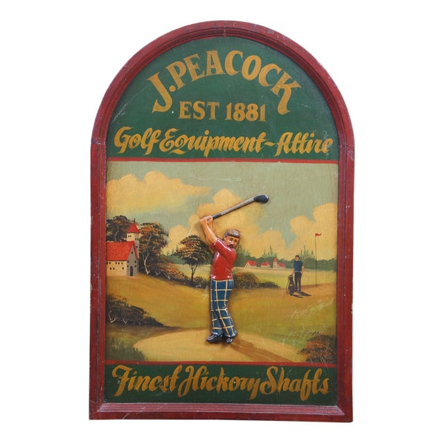 J. Peacock Golf Equipment Fine Hickory Shafts Advertising Sign Plaque 36" For Sale