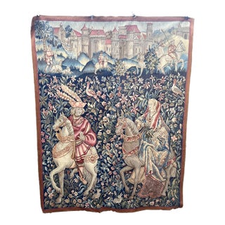 19th-Century Wool and Silk Tapestry — Medieval Courtly Scene For Sale