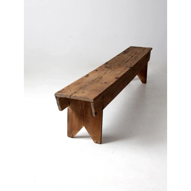 Antique Primitive Bench 7ft For Sale - Image 9 of 14