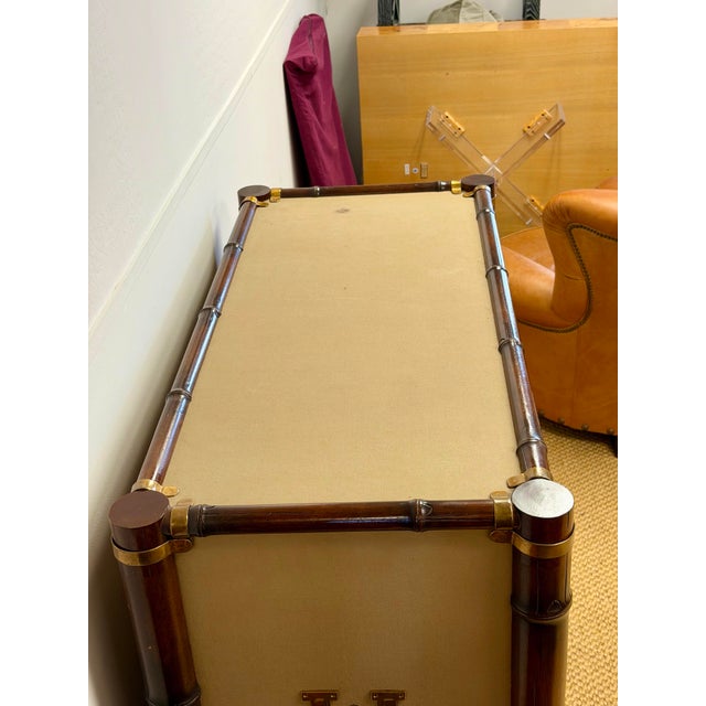 1992 Rare Ralph Lauren Cameron Canvas Faux Bamboo Brass Campaign Chest of Drawer For Sale - Image 10 of 12