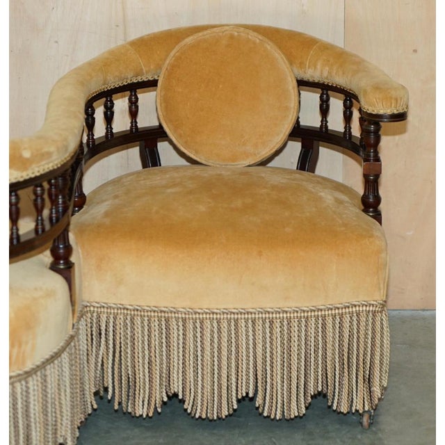 Victorian Tete a Tete Conversation Sofa with Ebonised Frame For Sale - Image 4 of 18