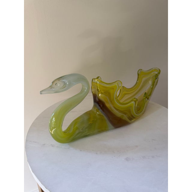 1970’s Murano Swan Bowl in Yellow-Green Glass For Sale In New York - Image 6 of 7