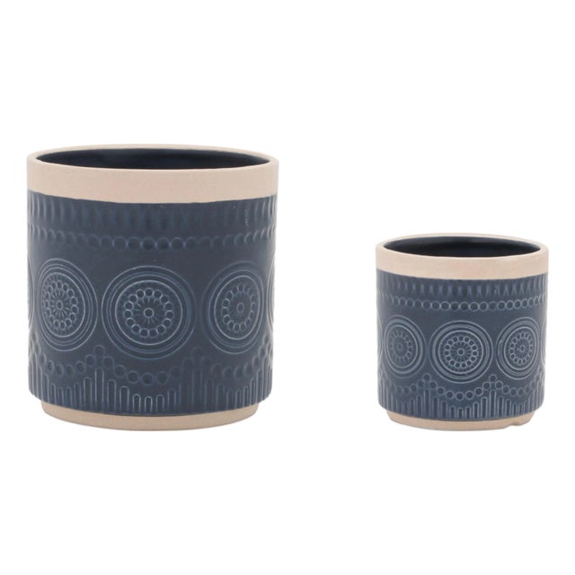 Ceramic Mandala Pattern Planter (Set of 2) For Sale