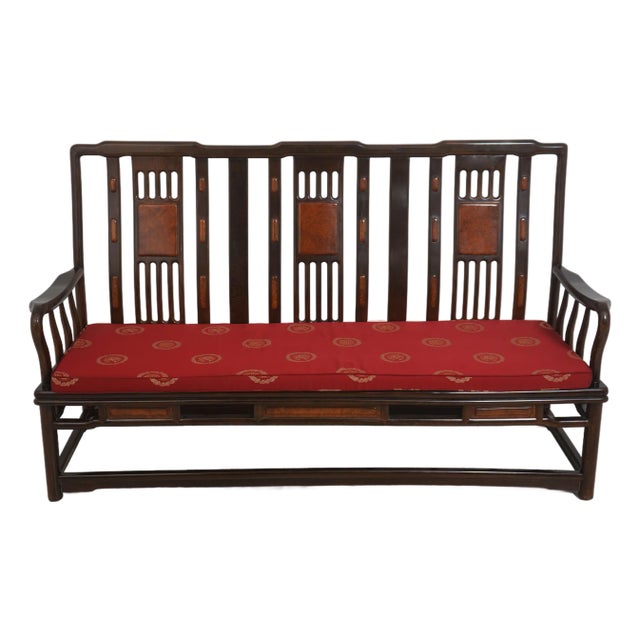 Vintage Chinese Rosewood Triple Back Settee Bench For Sale