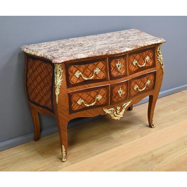 Early 20th Century Louis XV Marquetry Commode For Sale - Image 3 of 18