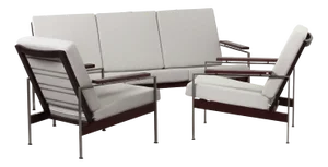 Vintage Teak & Light Grey Kvadrat Fabric Sofa Set by Furniture Industry Gelderland, 1960s