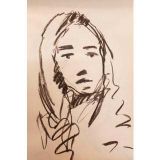 Contemporary Expressionist Style Portrait Charcoal Drawing by Jose Trujillo For Sale