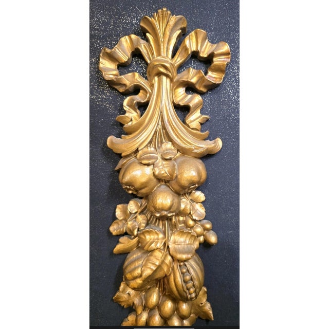 VNT MCM Syroco Wood Gold Gilt Panels Fruit & Bow Garland Wall Hanging Decor XL For Sale In Jacksonville, FL - Image 6 of 11