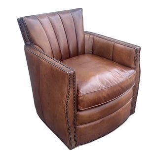 Hooker Furniture Channel Back Leather “Carson” Leather Swivel Chair For Sale