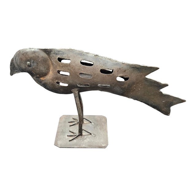 Vintage Hand Forged Metal Crow Statue For Sale