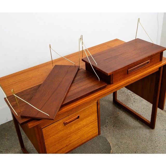 Brown 1960s Mid Century Danish Modern Wall Unit 1 Bay Teak Drawer Desk Cabinet Modular Shelf - 3 Pieces For Sale - Image 8 of 12