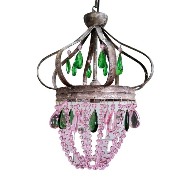 1940s Vintage French Crystal Drop Pendant Light For Sale - Image 5 of 5